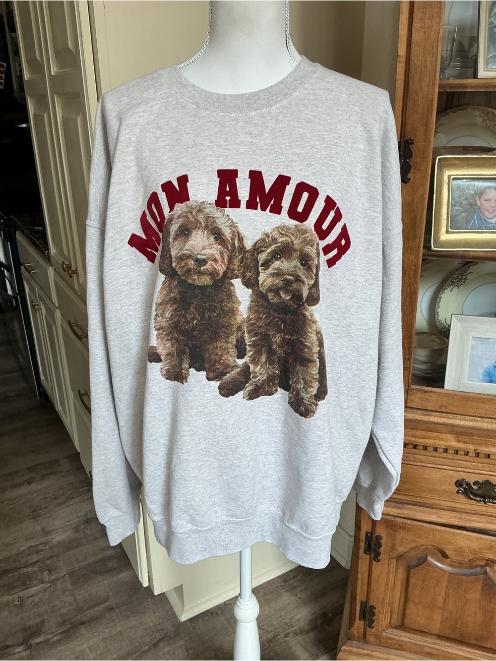 Anthropologie Mon Amour Dog Graphic Sweatshirt Gray Oversized Doodle Poodle L